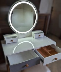 White Vanity with LED mirror & drawers