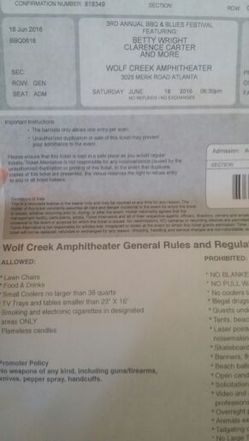 2 tickets Betty Wright Fathers Day weekend Wolfcreek