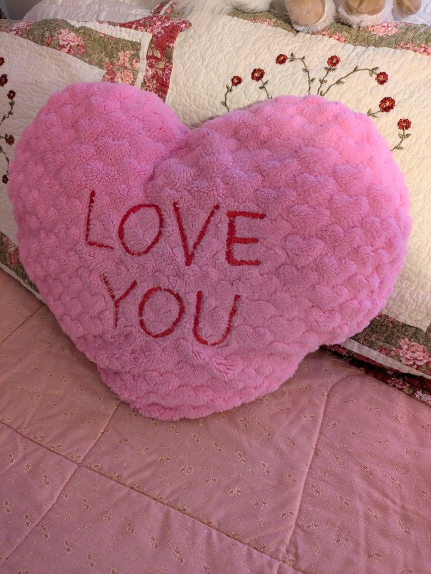 Large Pink Heart Shaped Love You Pillow