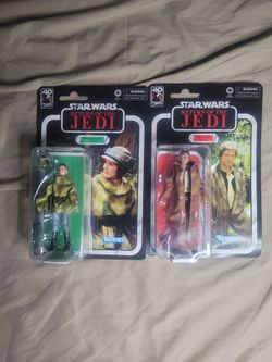 Star Wars 40th Anniv Black Series 6" ROTJ (Han Solo Endor +Jacket and Leia Endor) Action Figures