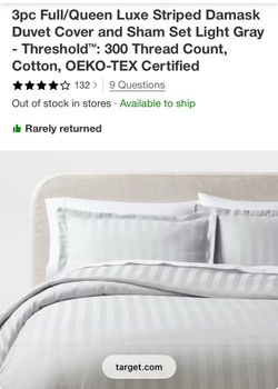 Threshold Stripe Damask Sateen Duvet Cover Set Full/Queen