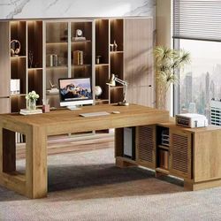 New assembled L Shaped Executive Desk with Storage Cabinets and 2-Tier Shelf, 78-Inch Simple Modern Business Furniture Large Computer Writing Table Wo