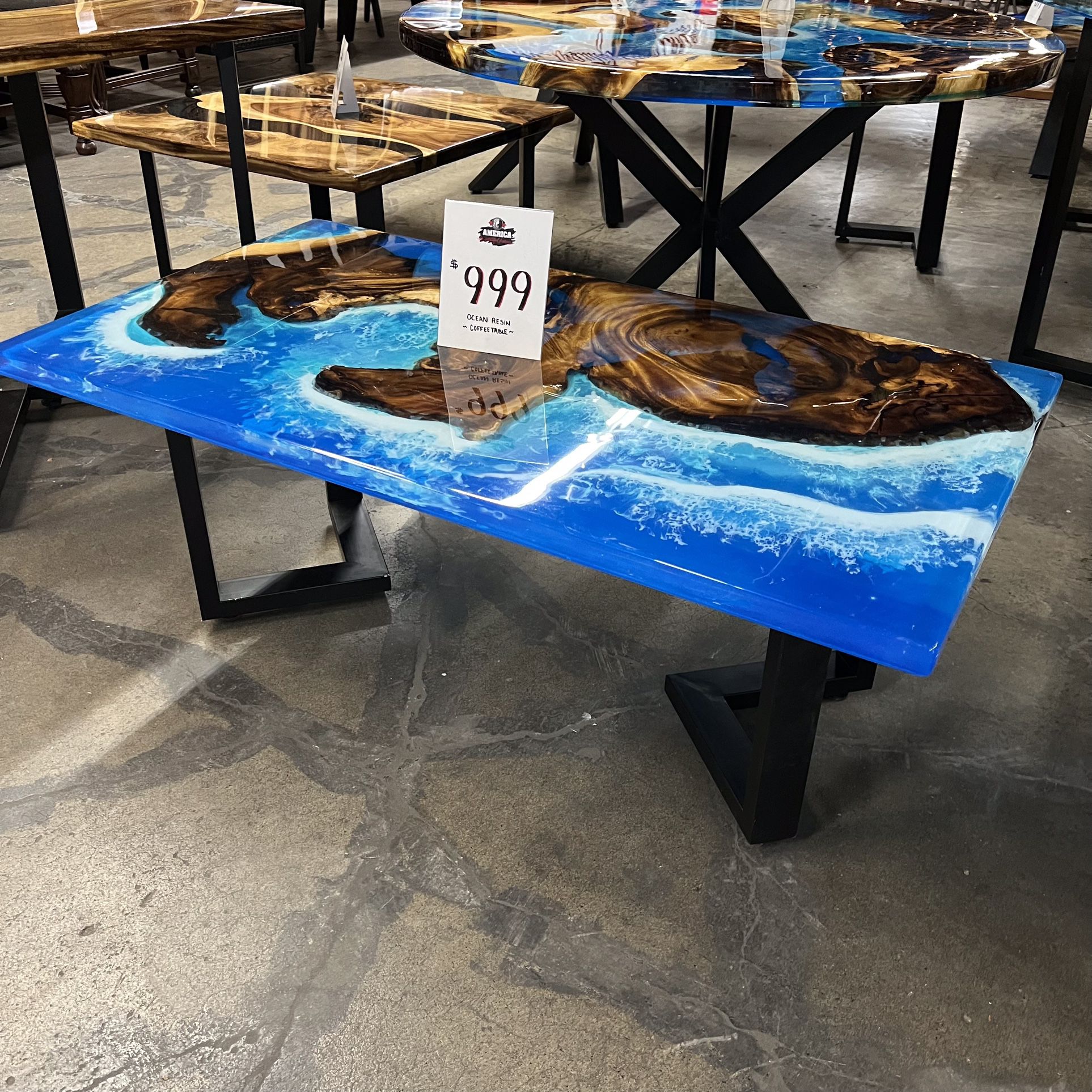 Rectangle Ocean Blue Resin Infused Coffee Table 