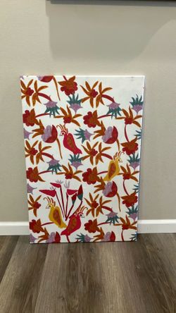 (2) Birds and Flowers Canvas Wall Hangings - 2’ x 3’