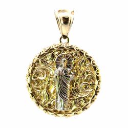 Men’s 10k Two Toned White Yellow Gold 1.5” Inch Round Saint St. Jude Pendant for Necklace GP3136982