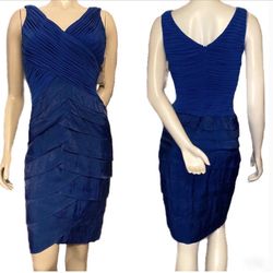SANGRIA ROYAL | BLUE LAYERED ABOVE THE KNEE SLEEVES ROUCH DETAIL FORMAL PARTY DRESS SIZE 4  