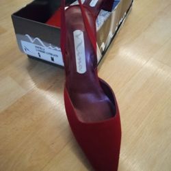 Red Satin Heels by Nina 