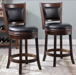 Set of 2, Homelegance Shapel Swivel Counter Height Dark Cherry Brown Chairs