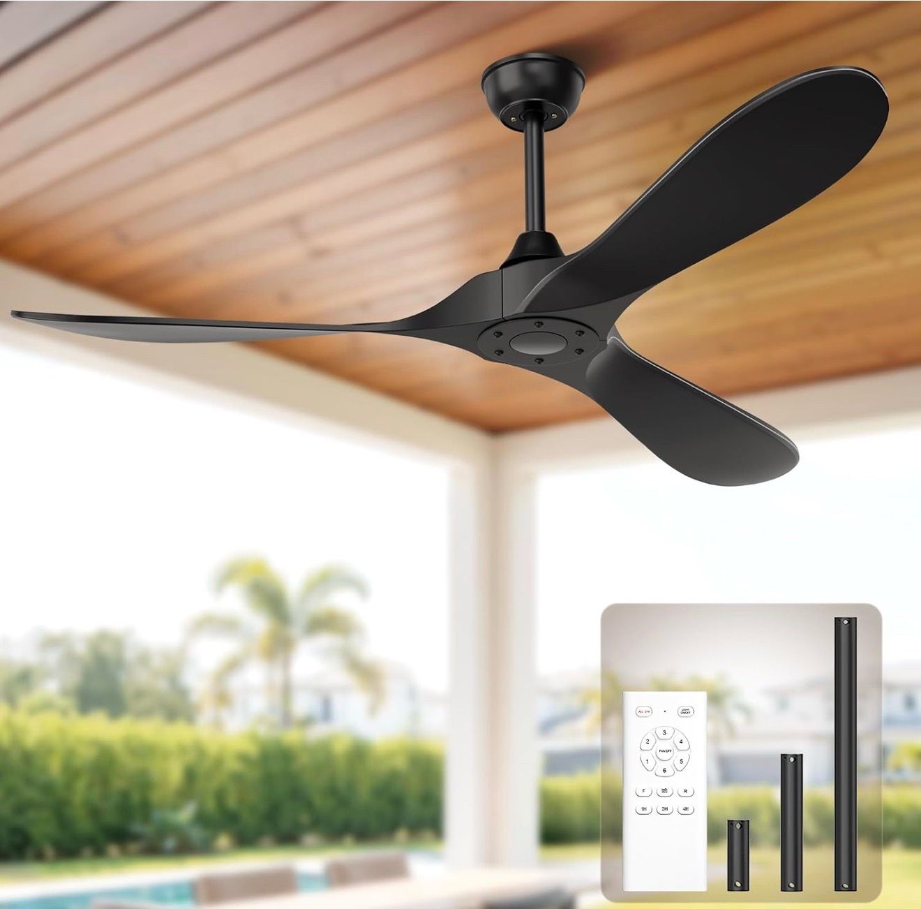 Black Outdoor Ceiling Fan, 52 in Ceiling Fans