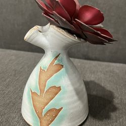 Art Pottery Vase With Removable Artificial Succulent 