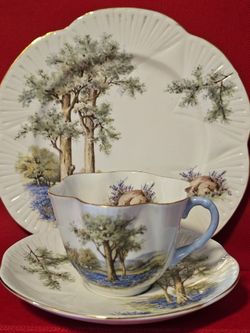 $65.00 - 1960's Teacup & Saucer Set + Matching Scalloped Plate! New - Gorgeous! Great Accent Statement Too!