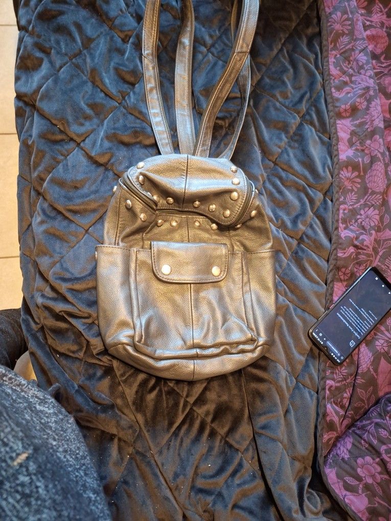 Studded Black Leather Backpack