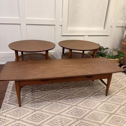 Coffee table & 2 End Tables / Side Tables - Land - Mid Century - Brown - Caning - 70’s style
