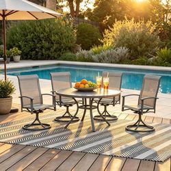 🔥 4-Pack Outdoor Swivel Patio Chairs – Grey Mesh Rocking Chairs