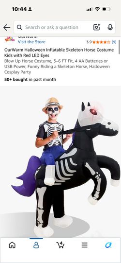 Halloween Inflatable Skeleton Horse Costume Kids with Red LED Eyes Blow Up Horse Costume, 5–6 FT Fit, 4 AA Batteries or USB Power, Funny Riding a Skel