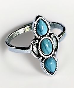 NATURAL TURQUOISE POLISHED STONE BEZEL SET QUALITY TITANIUM SILVER NEW SIZE  9 STATEMENT RING 