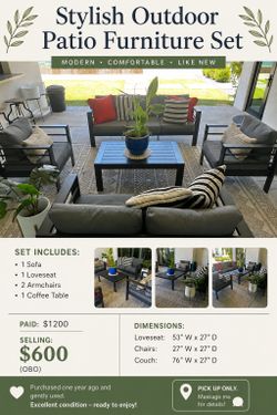 FOR SALE: Modern patio furniture set - $600