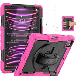 SEYMAC iPad Pro 12.9 Case 2022/2021/ 2020/2018, Heavy Duty Protection Shockproof Case with Screen Protector, Rotating Stand/Handle/Pencil Holder for i