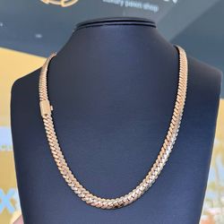 14k solid yellow gold Cuban Prong setting 23” chain necklace 96.1 grams 7.4mm