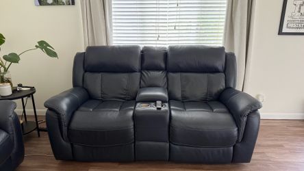Navy Blue Faux Leather Recliners $700