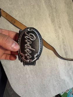 Embroidered Leather Belt with Oval Buckle