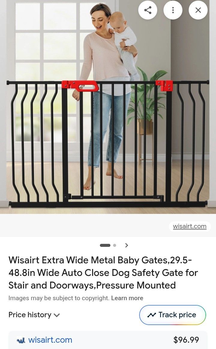Wisairt Extra Wide Metal Baby Gates,29.5-48.8in Wide Auto Close Dog Safety Gate for Stair and Doorways,Pressure Mounted(Black)...NEW IN BOX