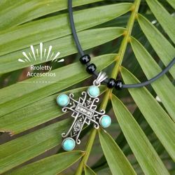 Sterling Silver 925 Cross Pendant Vintage With Marcasite And Turquoise Stone.