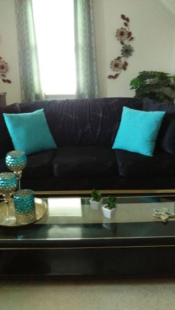 Sofa and loveseat black with gold trim