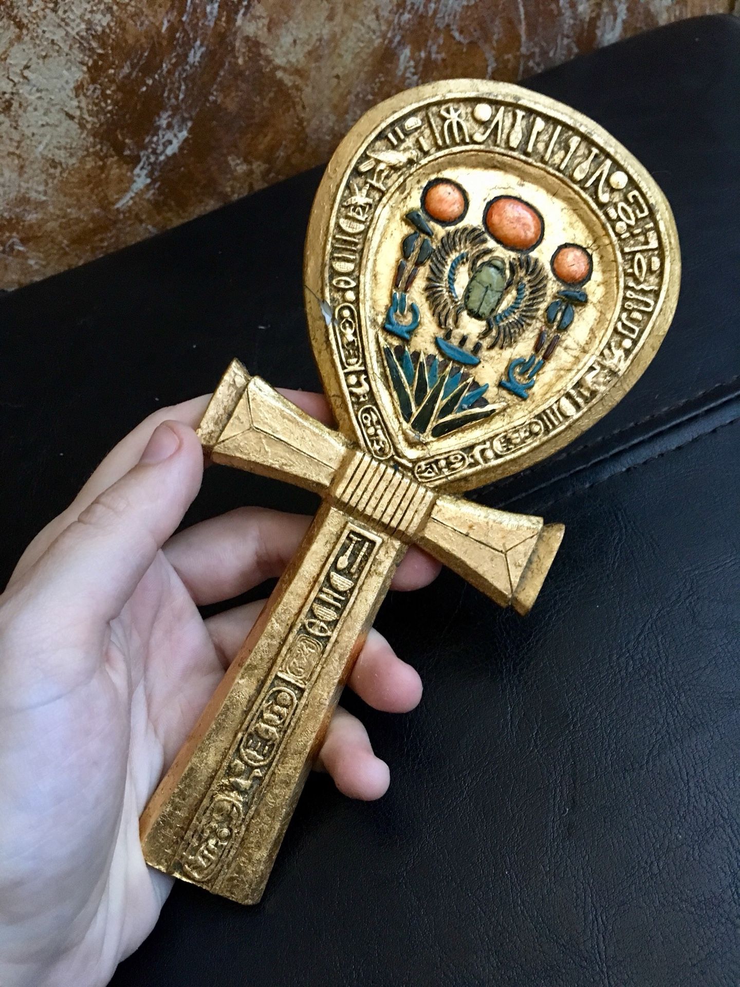 King Tut Egyptian Hand Mirror Replica Ankh
