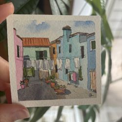 Mini Venice Italy 3x3” Original Watercolor Painting 