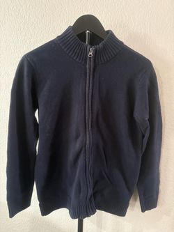Navy Blue Full-Zip Knit Sweater