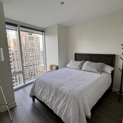 Queen Bed frame, mattress