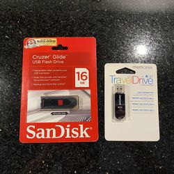 2 USB Flash Drives  SanDisk Cruzer Glide 16GB & Memorex Travel Drive 4GB NEW