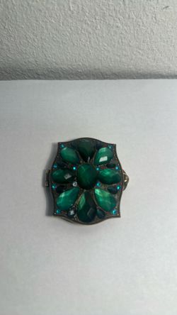 Vintage Compact Double mirror / Green jewels / LC