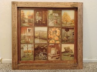 Vintage Rustic Framed Window Pane Pictures Prints by A. Mitchell