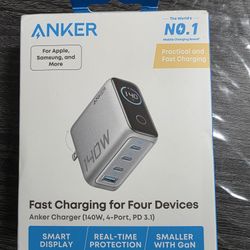 
Anker Charger 140W 4 Port with Digital Display: USB, USB-C, Lightweight, Quick Charge