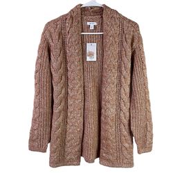 Nine West chunky knit cozy stretch open cardigan orange/glitter women size XS