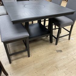 Square Dining Set(dining Table Counter Height, 4 Chairs, Bench ) On Sale