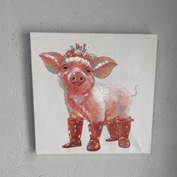 Whimsical Pink Pig Canvas Wall Art
