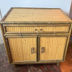 Vintage Bamboo & Rattan Nightstand or Chest with Chinese Accents - 24x18x22 ½” 