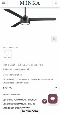 Ceiling Fan - MINKA-AIRE F535L-CL Roto LED 52" 3-Blade LED Ceiling Fan in Coal Black Finish with Coal Black Blades and Etched Lens