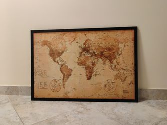 World Map Gold Tones Black Frame