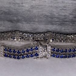 Genuine Sterling Silver Bracelet With Blue Stones