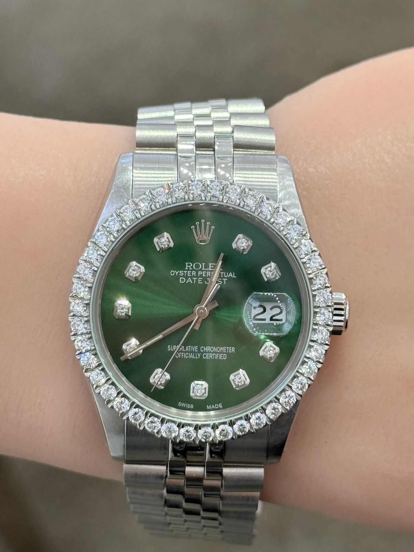 Rolex Pre Owned 36mm DateJust Green Diamond Dial Model 16014 Quickset 
