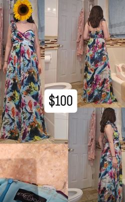 Betsy Adam Asymmetrical Floral Evening Dress