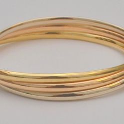 18K Yellow White Rose Gold 3 Plain Twisted Oval Bangle Bracelet 16.6 Grams