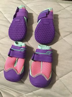 Size 4 pink,purple and teal dog shoes