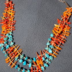 Turquoise and Spiney Oyster Necklace