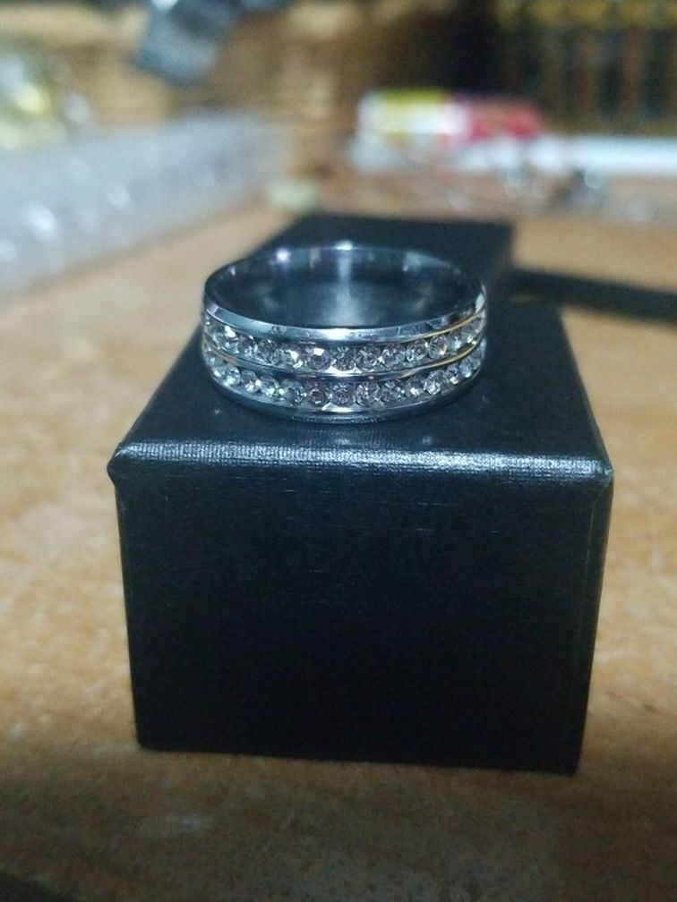 Mens White Sapphire Titanium Wedding Band New