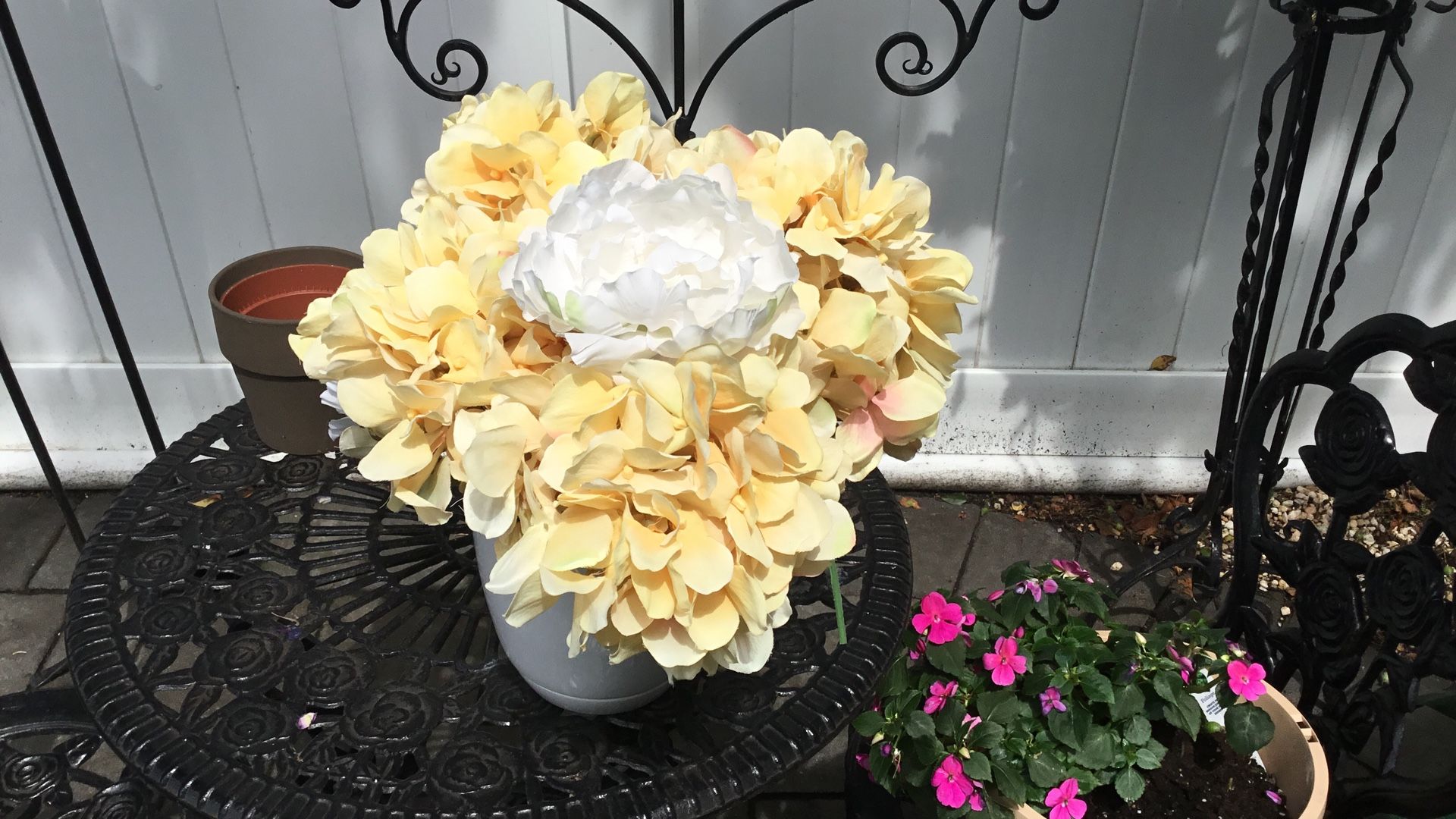 Beautiful White Ceramic Planter With Artificial Flowers